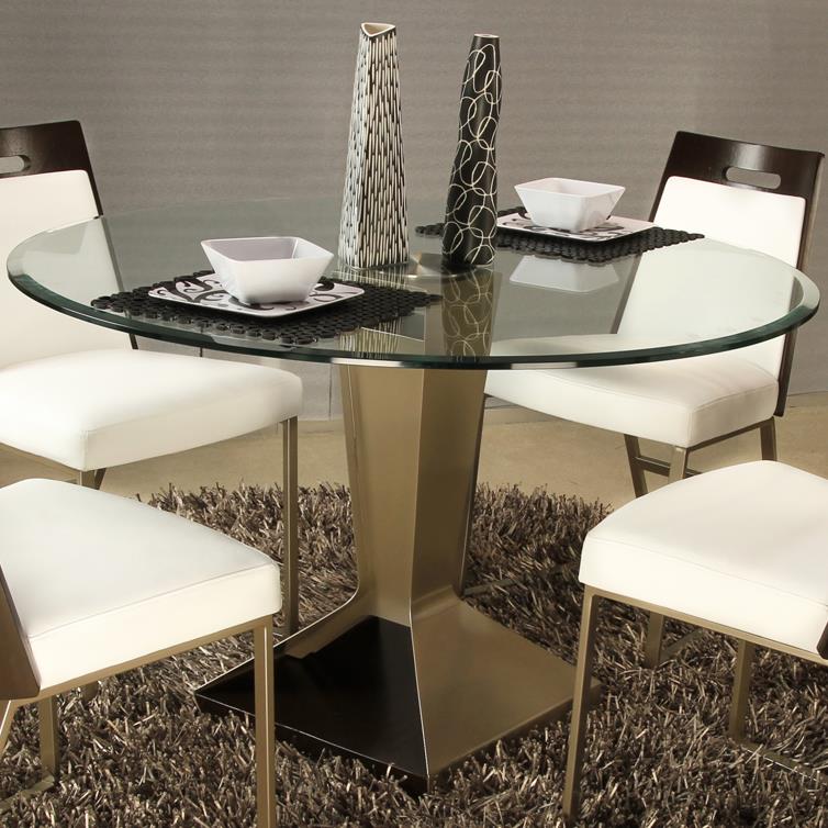 Elite Modern Beacon 42" Round Pedestal Dining Table with Glass Top